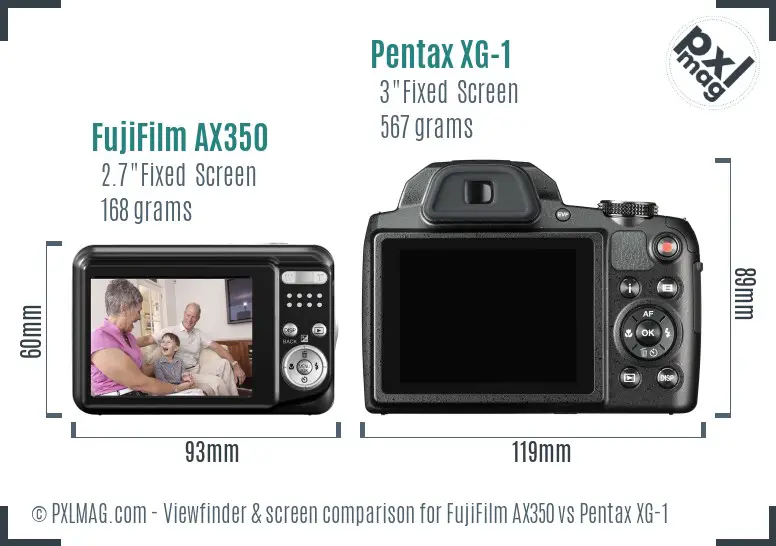 FujiFilm AX350 vs Pentax XG-1 Screen and Viewfinder comparison