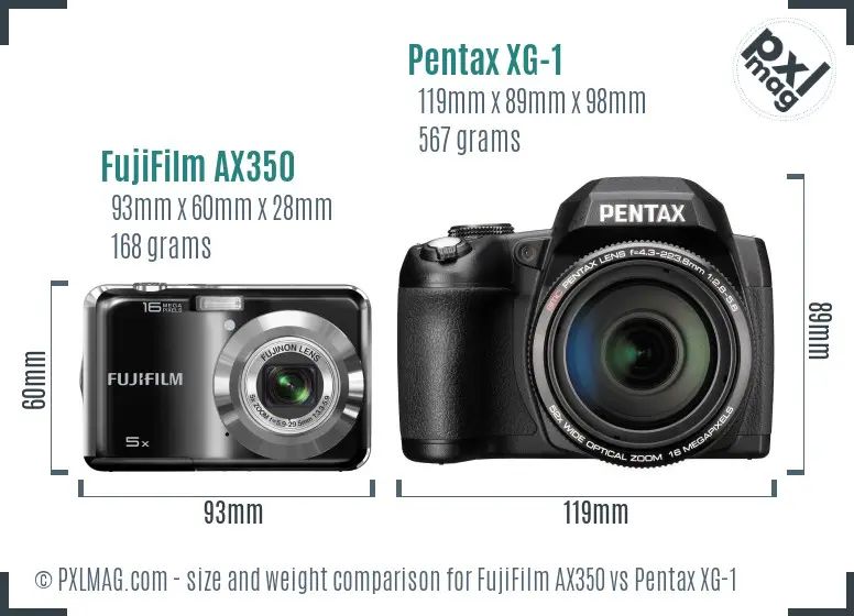 FujiFilm AX350 vs Pentax XG-1 size comparison