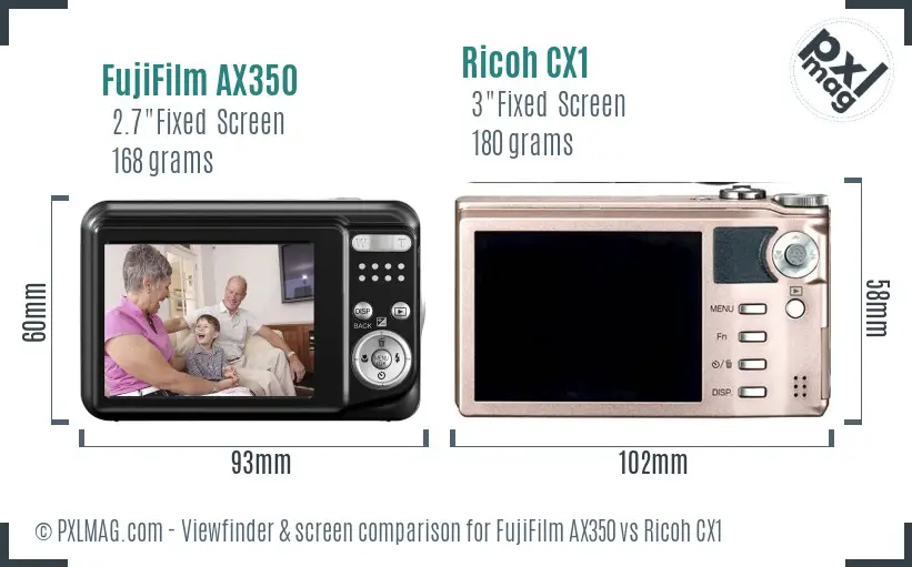 FujiFilm AX350 vs Ricoh CX1 Screen and Viewfinder comparison