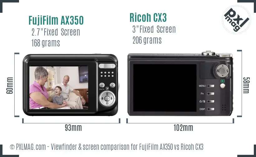 FujiFilm AX350 vs Ricoh CX3 Screen and Viewfinder comparison