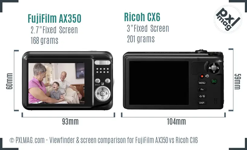 FujiFilm AX350 vs Ricoh CX6 Screen and Viewfinder comparison