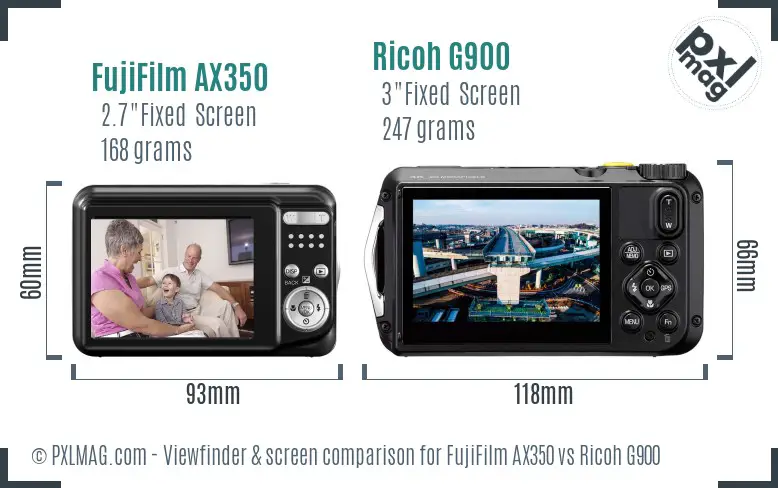 FujiFilm AX350 vs Ricoh G900 Screen and Viewfinder comparison