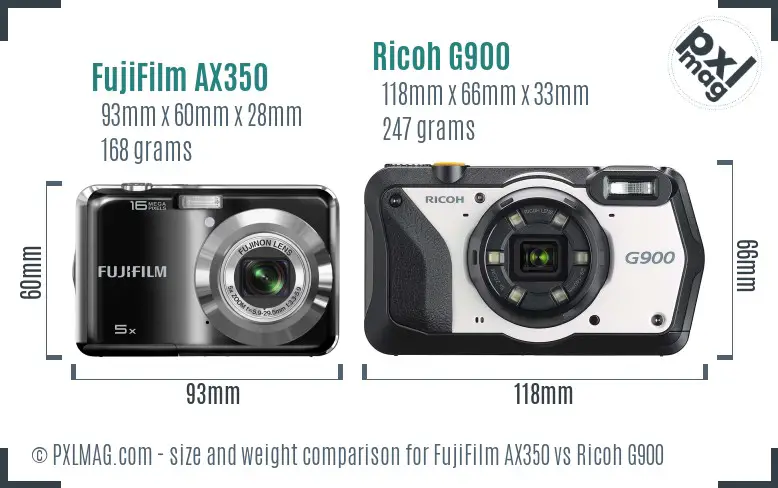 FujiFilm AX350 vs Ricoh G900 size comparison
