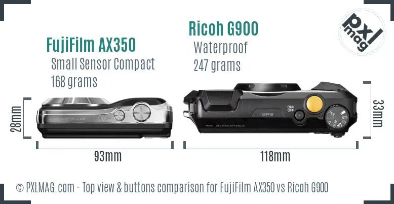 FujiFilm AX350 vs Ricoh G900 top view buttons comparison