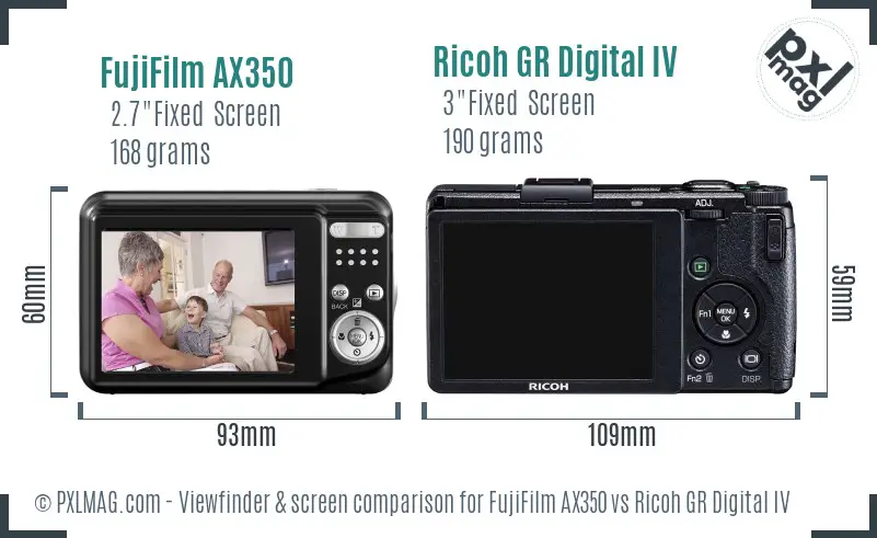 FujiFilm AX350 vs Ricoh GR Digital IV Screen and Viewfinder comparison