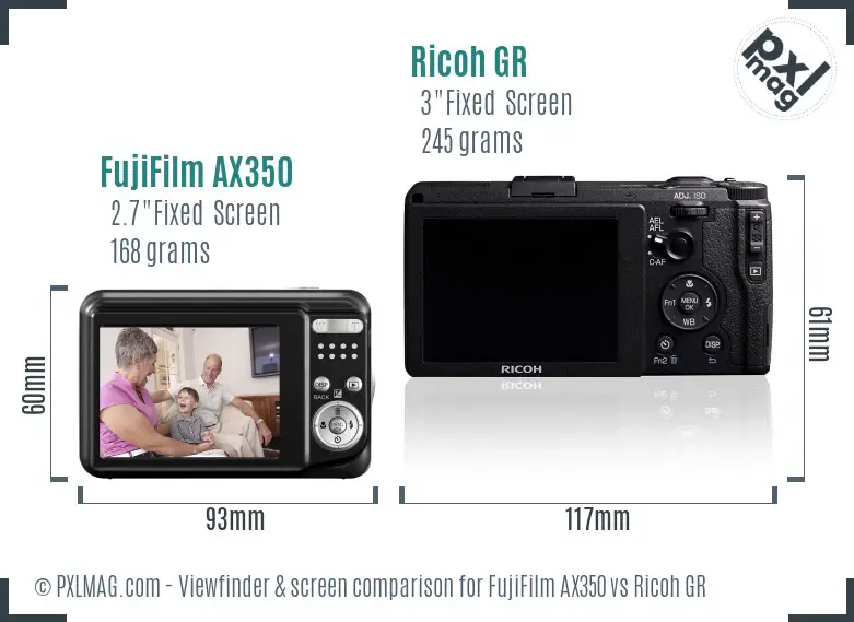 FujiFilm AX350 vs Ricoh GR Screen and Viewfinder comparison