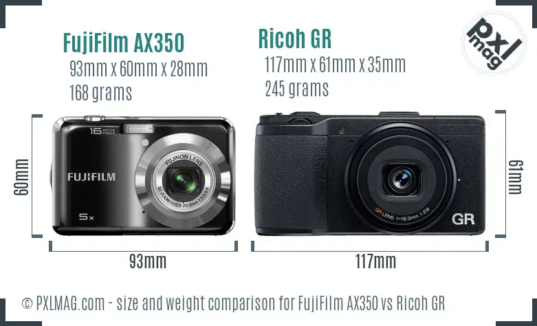 FujiFilm AX350 vs Ricoh GR size comparison