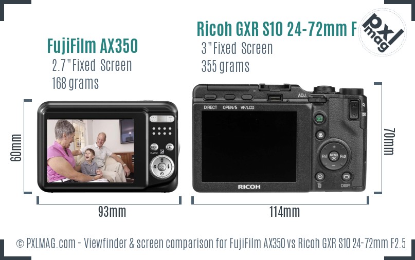 FujiFilm AX350 vs Ricoh GXR S10 24-72mm F2.5-4.4 VC Screen and Viewfinder comparison