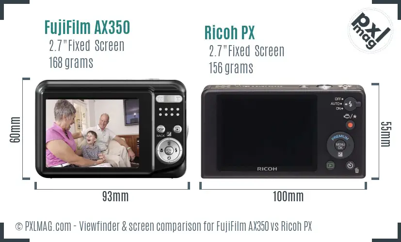 FujiFilm AX350 vs Ricoh PX Screen and Viewfinder comparison