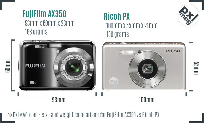 FujiFilm AX350 vs Ricoh PX size comparison