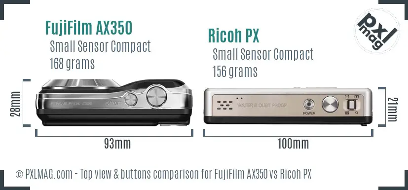 FujiFilm AX350 vs Ricoh PX top view buttons comparison