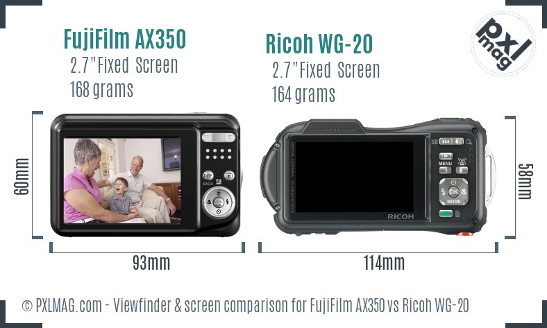 FujiFilm AX350 vs Ricoh WG-20 Screen and Viewfinder comparison