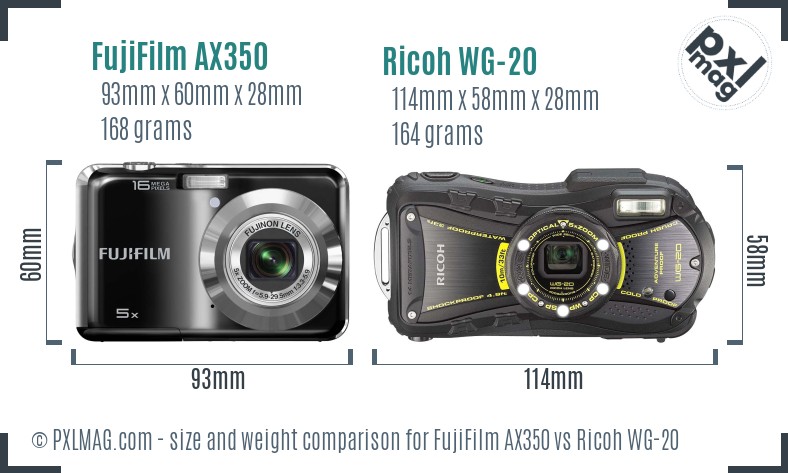 FujiFilm AX350 vs Ricoh WG-20 size comparison