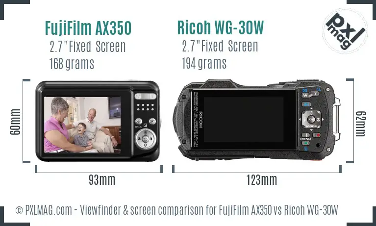 FujiFilm AX350 vs Ricoh WG-30W Screen and Viewfinder comparison FujiFilm AX350 vs Ricoh WG-30W Screen and Viewfinder comparison