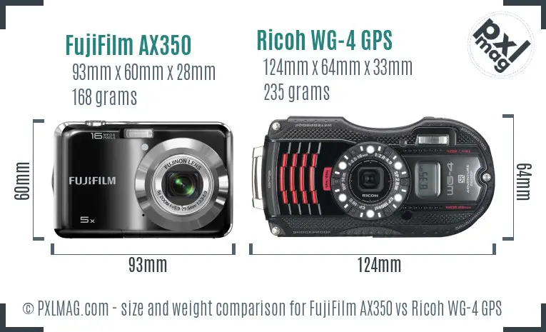 FujiFilm AX350 vs Ricoh WG-4 GPS size comparison FujiFilm AX350 vs Ricoh WG-4 GPS size comparison