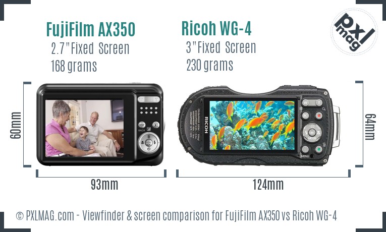 FujiFilm AX350 vs Ricoh WG-4 Screen and Viewfinder comparison