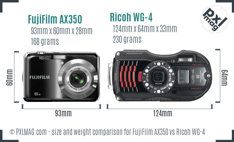 FujiFilm AX350 vs Ricoh WG-4 size comparison