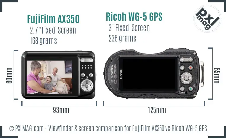 FujiFilm AX350 vs Ricoh WG-5 GPS Screen and Viewfinder comparison