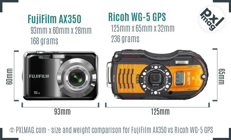 FujiFilm AX350 vs Ricoh WG-5 GPS size comparison