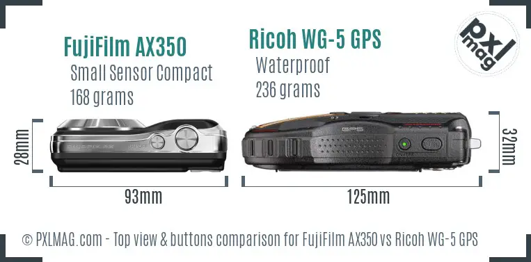 FujiFilm AX350 vs Ricoh WG-5 GPS top view buttons comparison