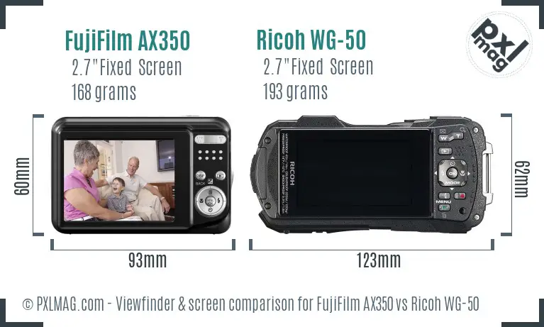 FujiFilm AX350 vs Ricoh WG-50 Screen and Viewfinder comparison FujiFilm AX350 vs Ricoh WG-50 Screen and Viewfinder comparison