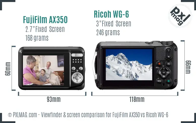 FujiFilm AX350 vs Ricoh WG-6 Screen and Viewfinder comparison
