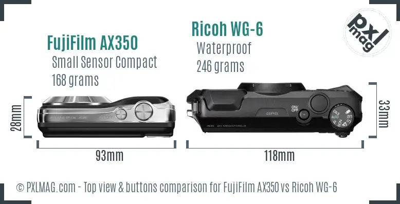 FujiFilm AX350 vs Ricoh WG-6 top view buttons comparison