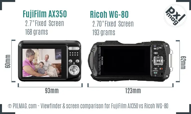 FujiFilm AX350 vs Ricoh WG-80 Screen and Viewfinder comparison FujiFilm AX350 vs Ricoh WG-80 Screen and Viewfinder comparison