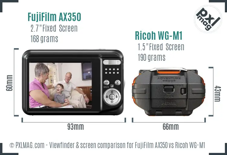 FujiFilm AX350 vs Ricoh WG-M1 Screen and Viewfinder comparison
