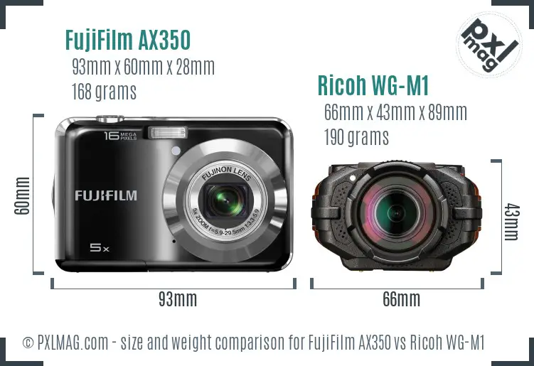 FujiFilm AX350 vs Ricoh WG-M1 size comparison FujiFilm AX350 vs Ricoh WG-M1 size comparison