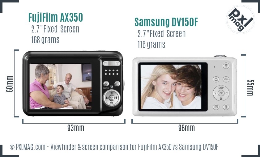 FujiFilm AX350 vs Samsung DV150F Screen and Viewfinder comparison