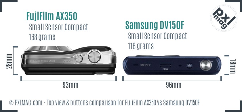 FujiFilm AX350 vs Samsung DV150F top view buttons comparison