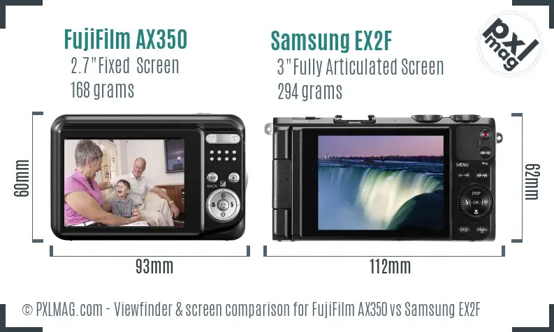 FujiFilm AX350 vs Samsung EX2F Screen and Viewfinder comparison