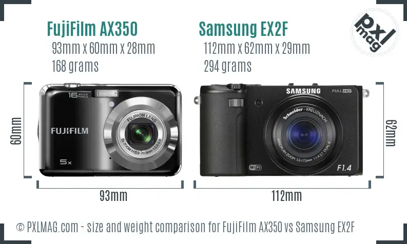 FujiFilm AX350 vs Samsung EX2F size comparison