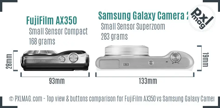FujiFilm AX350 vs Samsung Galaxy Camera 2 top view buttons comparison