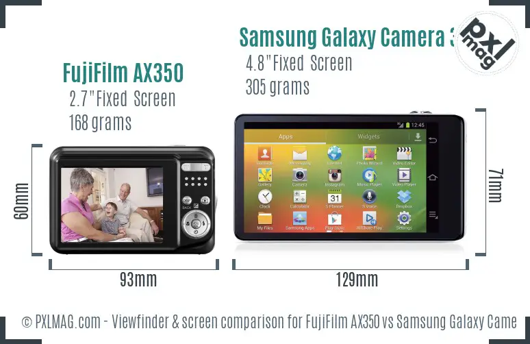 FujiFilm AX350 vs Samsung Galaxy Camera 3G Screen and Viewfinder comparison