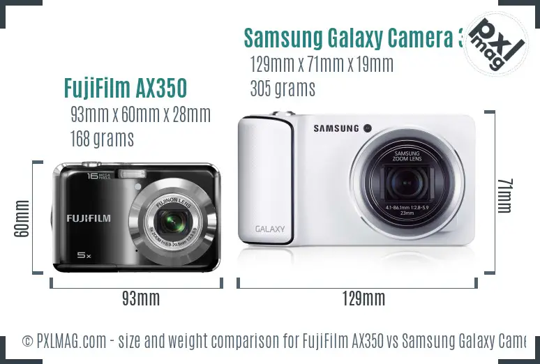 FujiFilm AX350 vs Samsung Galaxy Camera 3G size comparison