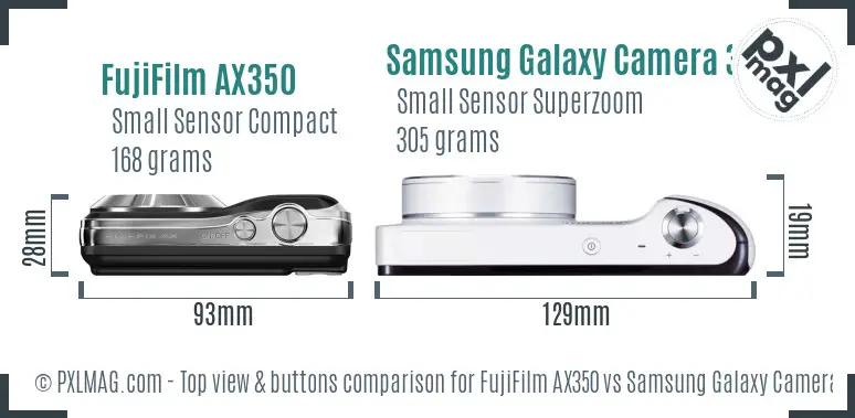 FujiFilm AX350 vs Samsung Galaxy Camera 3G top view buttons comparison
