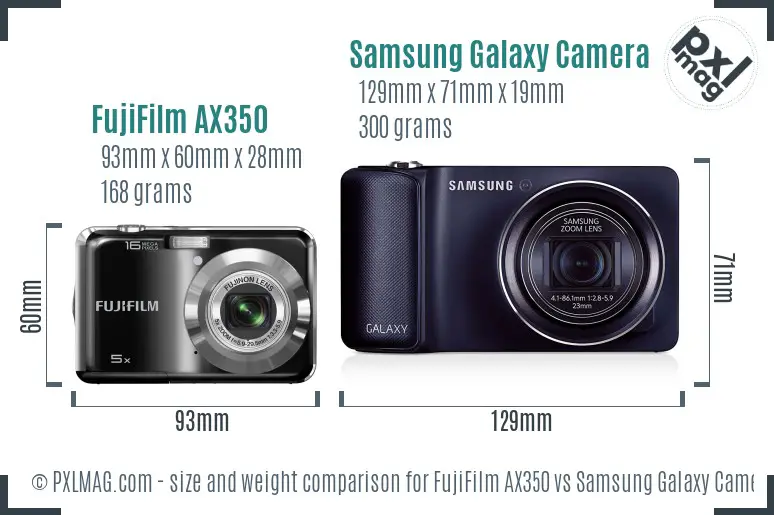 FujiFilm AX350 vs Samsung Galaxy Camera size comparison