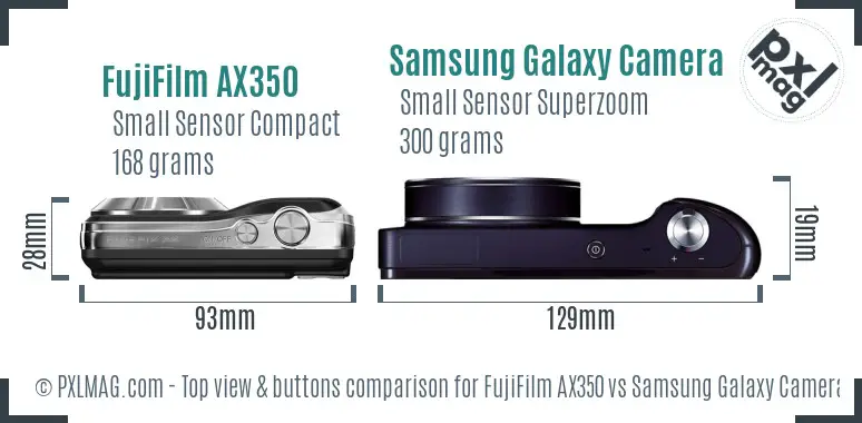 FujiFilm AX350 vs Samsung Galaxy Camera top view buttons comparison