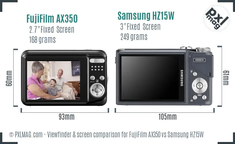 FujiFilm AX350 vs Samsung HZ15W Screen and Viewfinder comparison FujiFilm AX350 vs Samsung HZ15W Screen and Viewfinder comparison