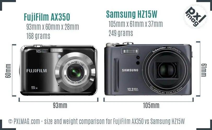 FujiFilm AX350 vs Samsung HZ15W size comparison FujiFilm AX350 vs Samsung HZ15W size comparison
