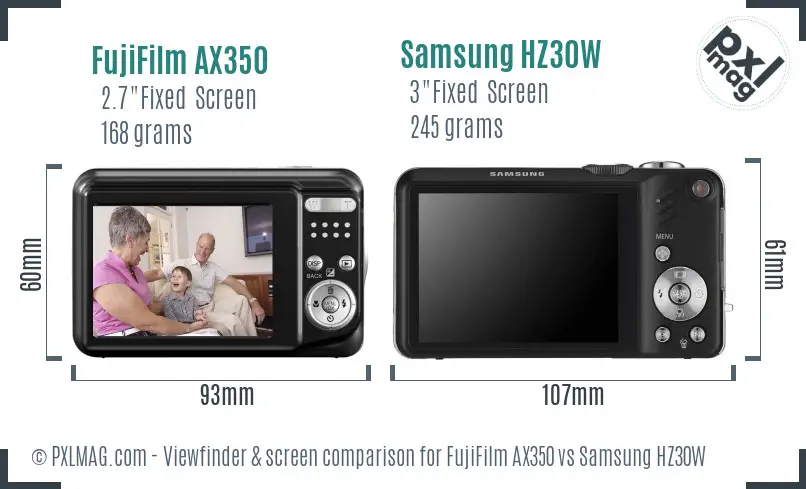FujiFilm AX350 vs Samsung HZ30W Screen and Viewfinder comparison