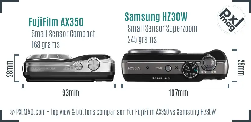 FujiFilm AX350 vs Samsung HZ30W top view buttons comparison