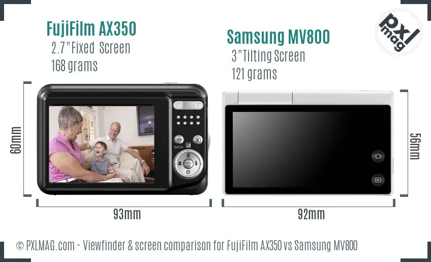 FujiFilm AX350 vs Samsung MV800 Screen and Viewfinder comparison