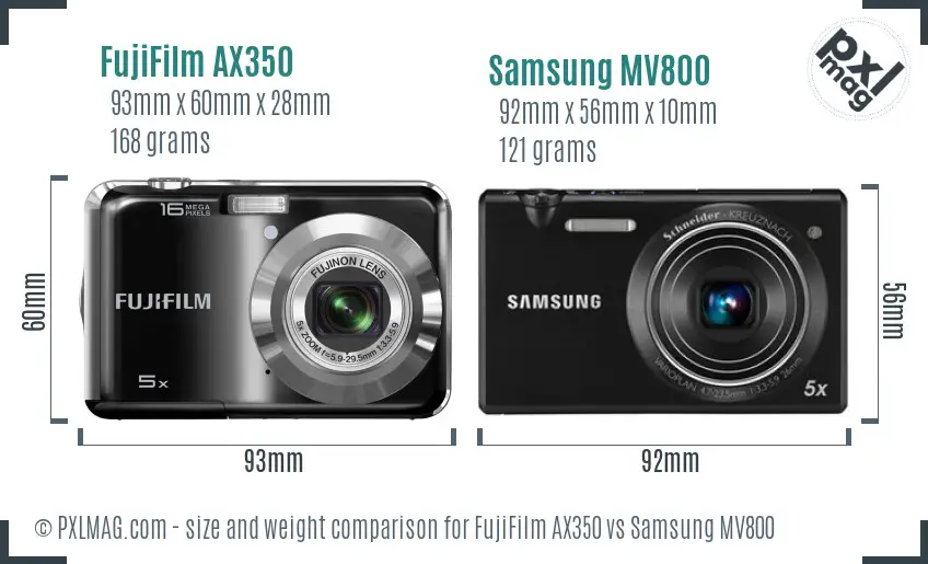 FujiFilm AX350 vs Samsung MV800 size comparison
