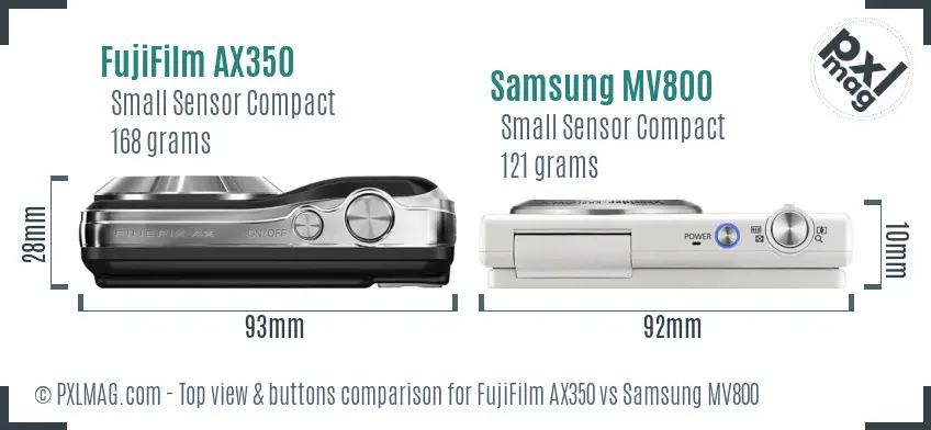 FujiFilm AX350 vs Samsung MV800 top view buttons comparison