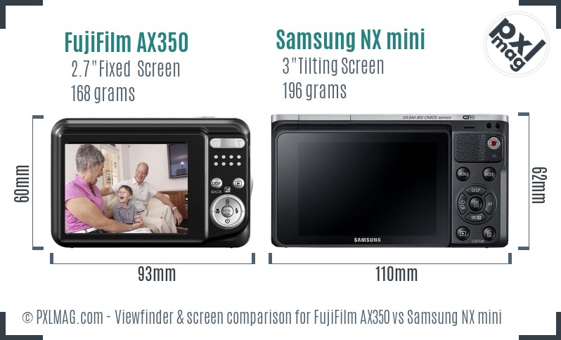 FujiFilm AX350 vs Samsung NX mini Screen and Viewfinder comparison