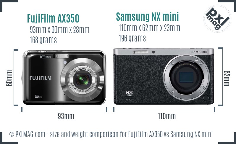 FujiFilm AX350 vs Samsung NX mini size comparison FujiFilm AX350 vs Samsung NX mini size comparison
