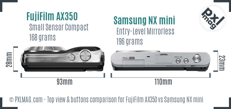 FujiFilm AX350 vs Samsung NX mini top view buttons comparison